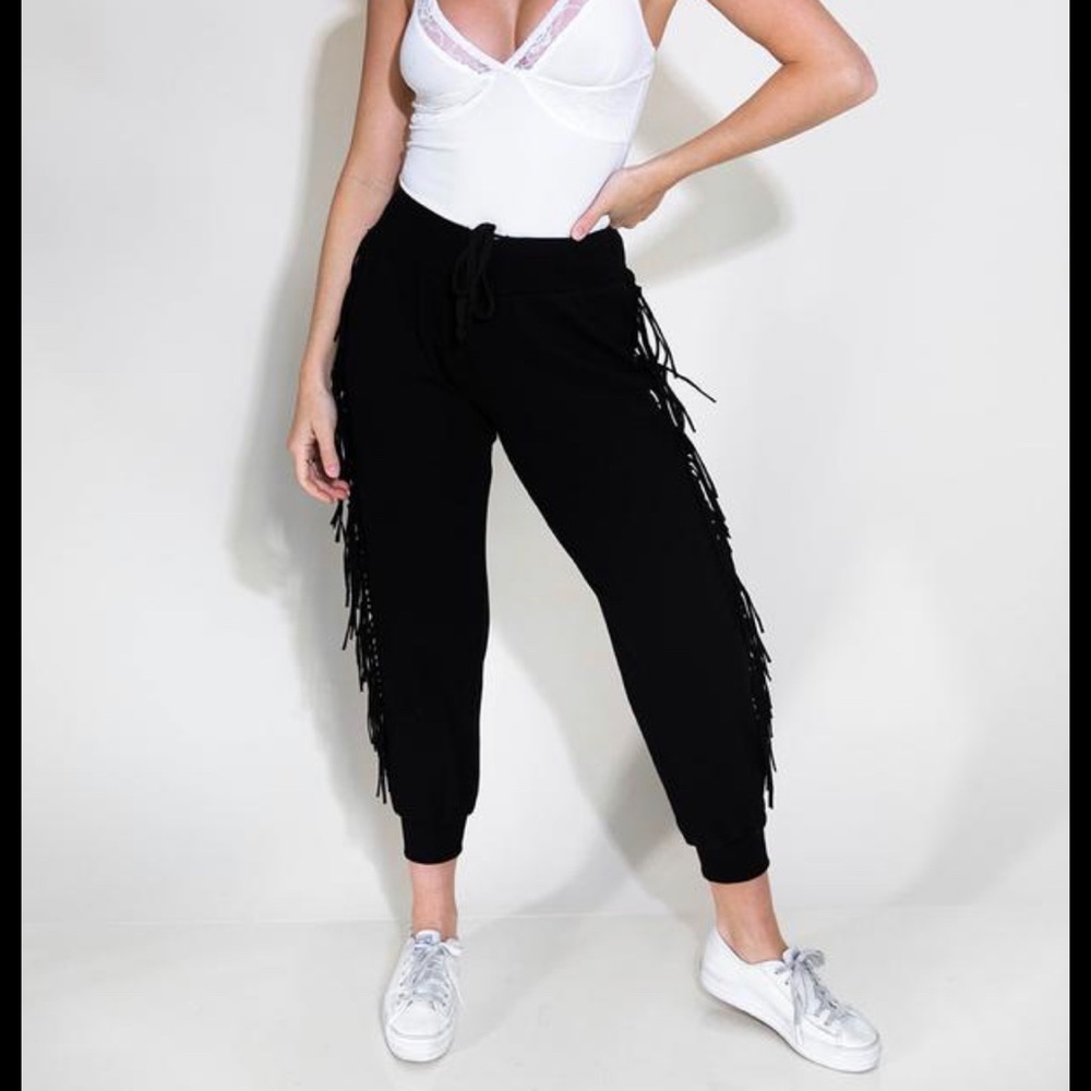 Kittenish Black Fringe Joggers